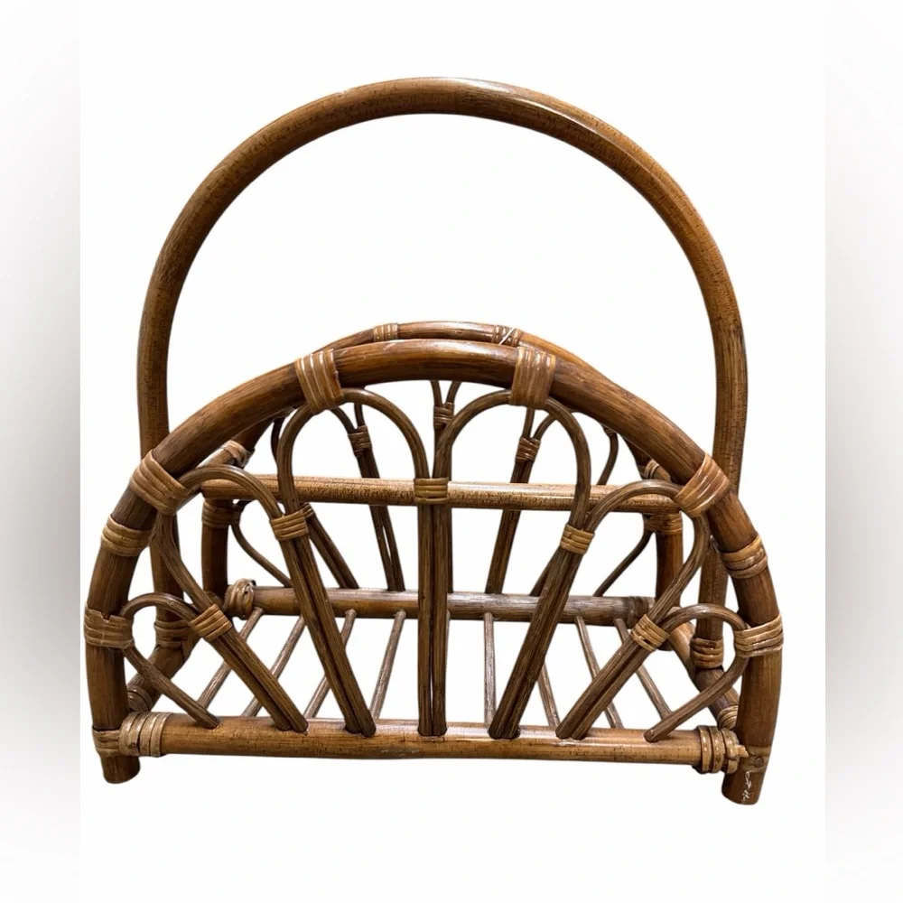 VTG Bentwood Wicker Cane Magazine Rack Décor Holder Newspaper Caddy - Picture 1 of 13